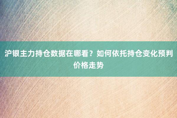 沪银主力持仓数据在哪看？如何依托持仓变化预判价格走势