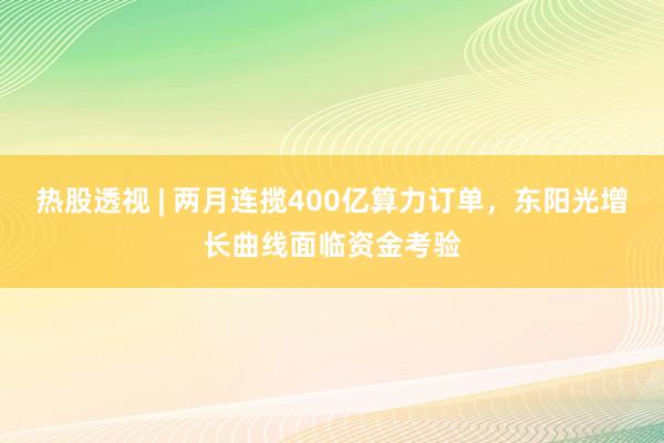 热股透视 | 两月连揽400亿算力订单，东阳光增长曲线面临资金考验