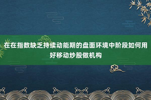在在指数缺乏持续动能期的盘面环境中阶段如何用好移动炒股做机构
