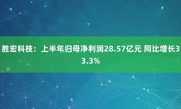 胜宏科技：上半年归母净利润28.57亿元 同比增长33.3%