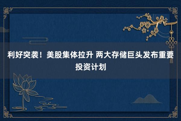 利好突袭！美股集体拉升 两大存储巨头发布重要投资计划