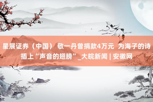 星展证券（中国） 敬一丹曾捐款4万元  为海子的诗插上“声音的翅膀”_大皖新闻 | 安徽网