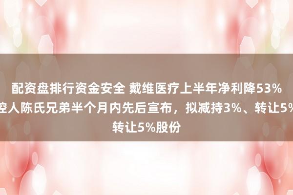 配资盘排行资金安全 戴维医疗上半年净利降53%，实控人陈氏兄弟半个月内先后宣布，拟减持3%、转让5%股份